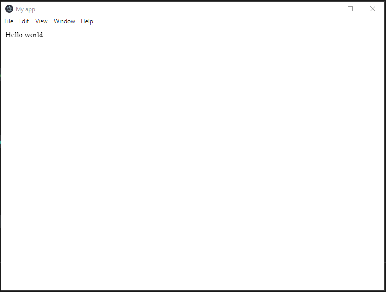 An Electron app that displays Hello world in the window